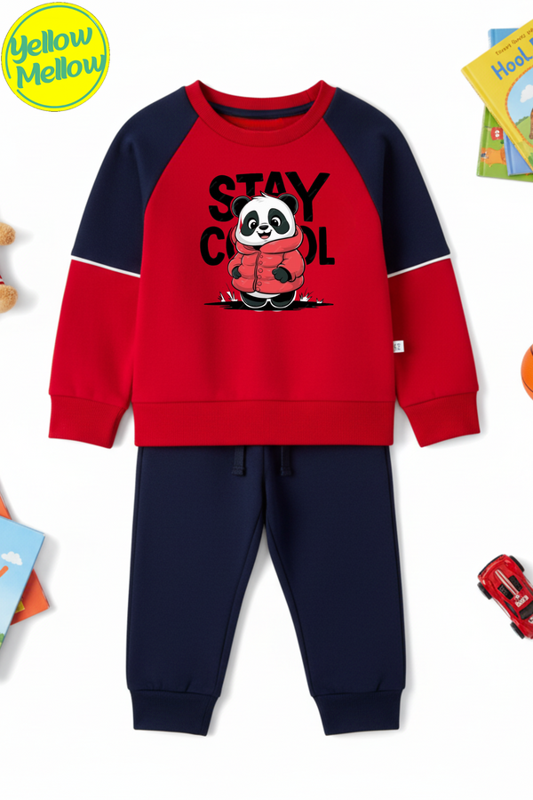 Stay Cool Panda Red and Navy Tracksuit with White Piping