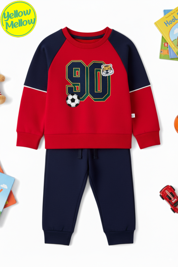 90s Red and Navy Tracksuit with White Piping