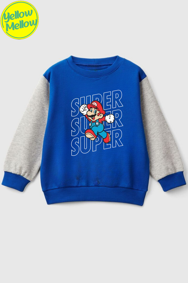 Mario Blue Sweatshirt with Grey Sleeves
