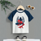 Spiderman with Logo - White Raglan Tee with Blue Sleeves