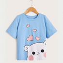 Cute Panda Sky Blue Tee with Red Hearts