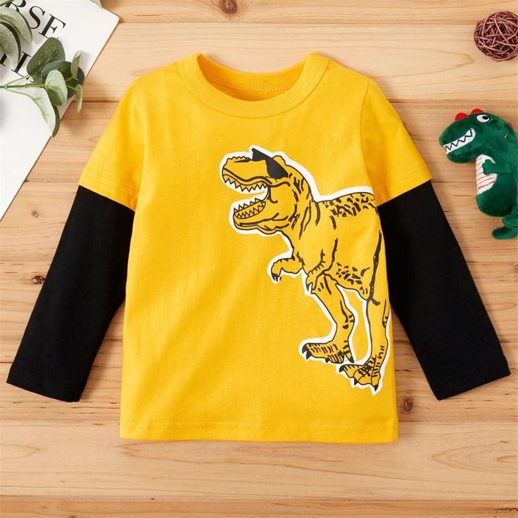 Dino in Glasses Contrast Sleeves Tee