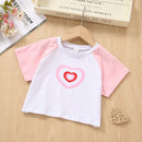 Hearts - White Raglan Tee with Pink Sleeves