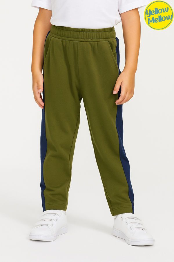 Olive Jersey Trouser with Navy Blue Side Panels