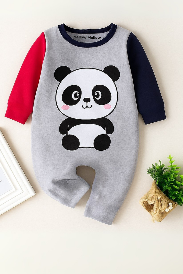 Panda Romper with Contrast Sleeves