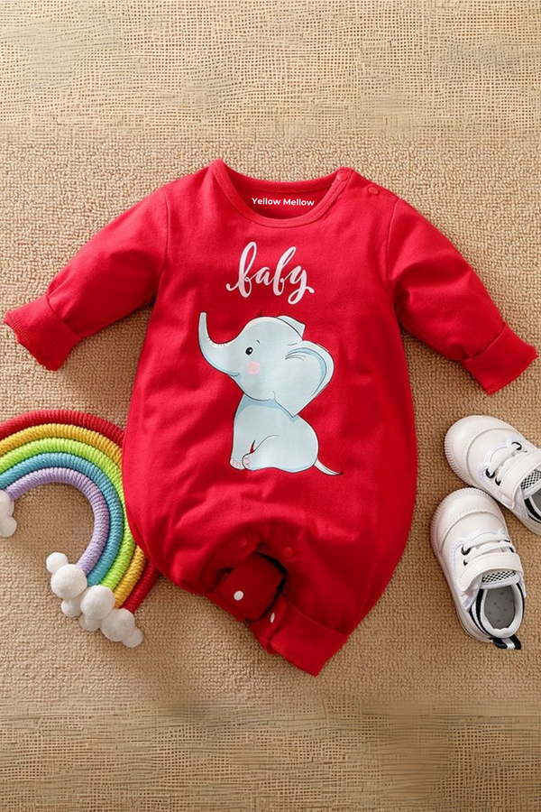 Baby Elephant Red Full Romper
