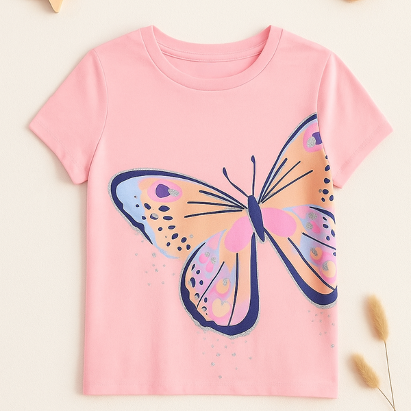 Butterfly Printed Pink Tee