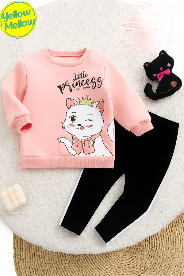 Little Princess Tracksuit with Pink Sweat and Black Trouser with White Side Panels