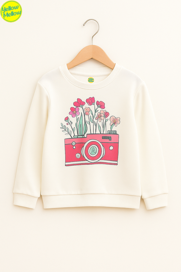 Flowers Camera White Sweatshirt