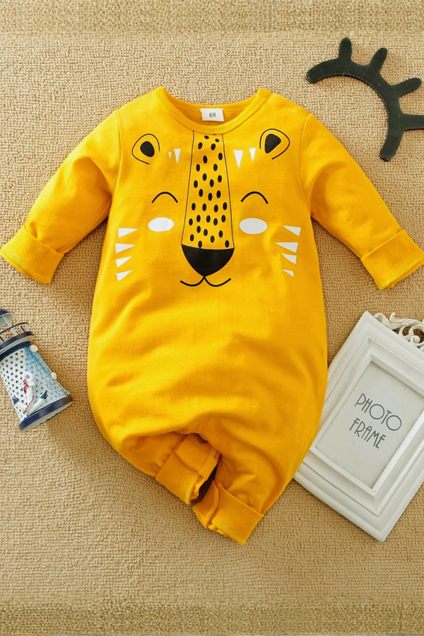 Lion Face Yellow Fleece Winter Romper