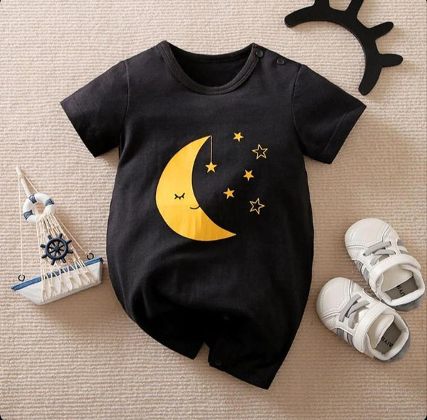 Moon With Stars-Black Romper