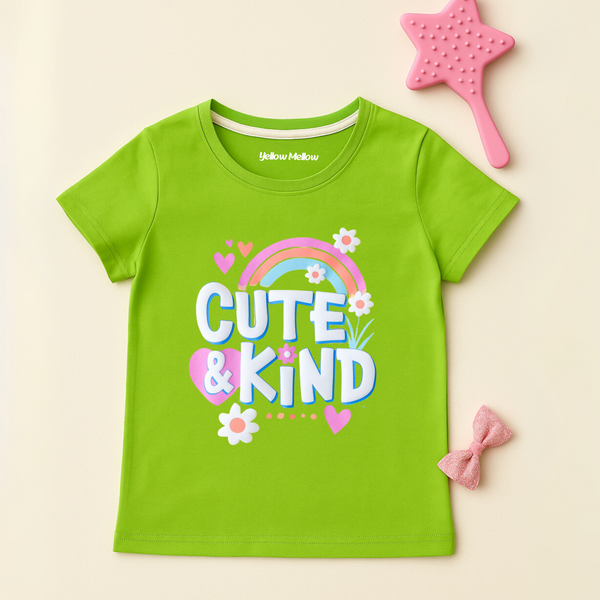 Cute & Kind Puff Printed Green Tee