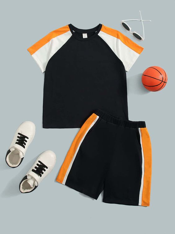 Black Raglan Set with White and Orange Sleeves