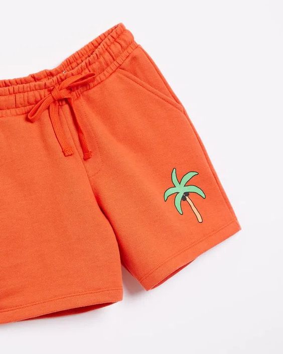 Orange Shorts with Tree Printed